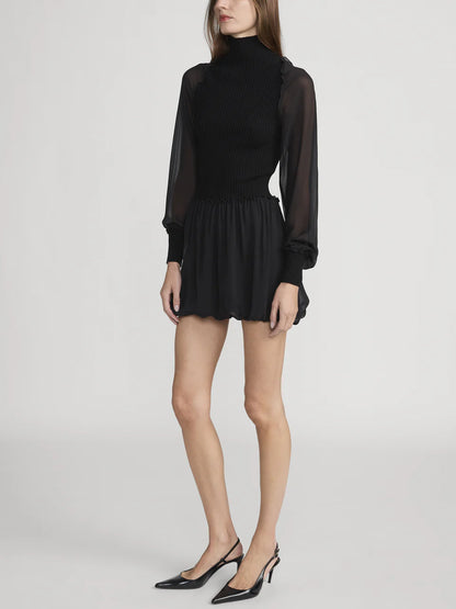 Sheer Sleeve Dress Black - Frame