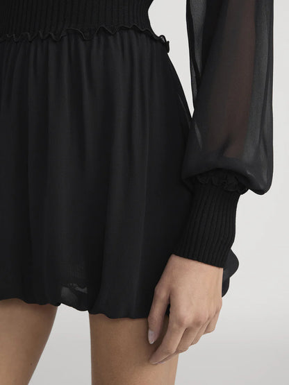 Sheer Sleeve Dress Black - Frame