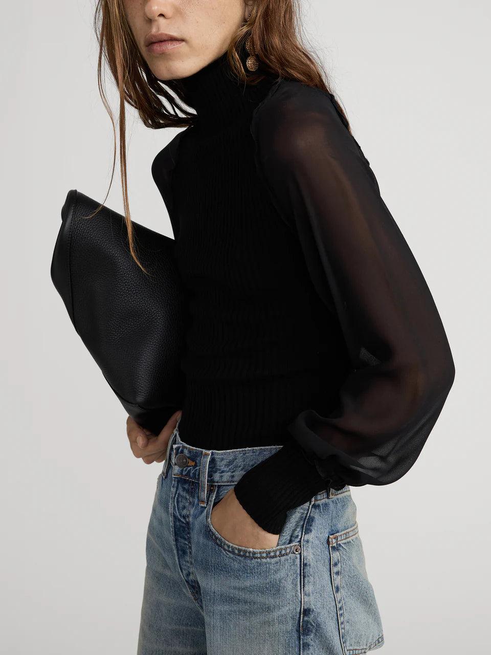 Sheer Sleeve Top Black - Frame