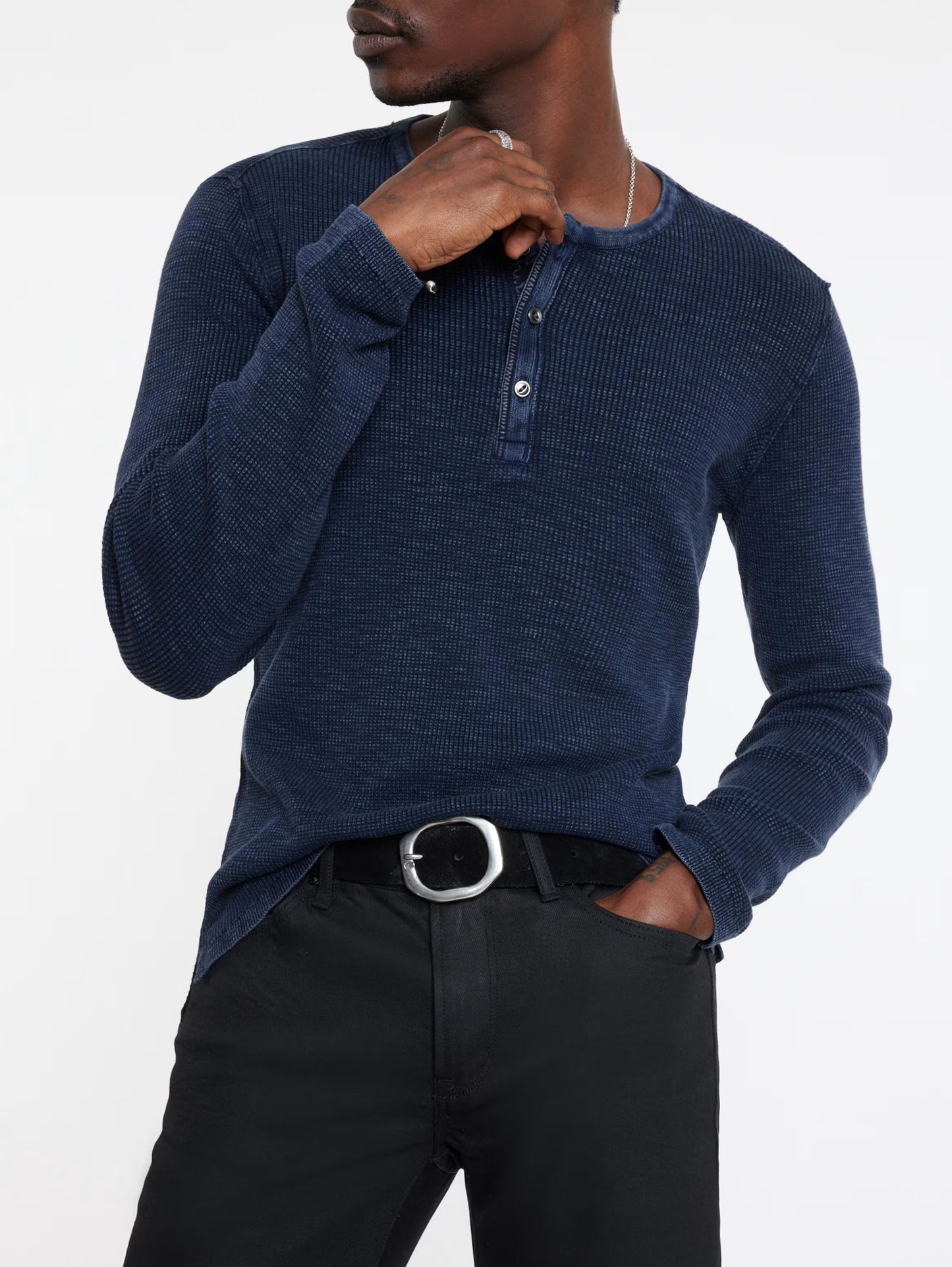 Memphis Waffle Henley Navy - John Varvatos