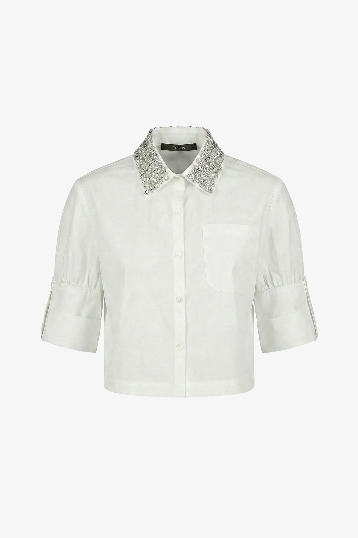 Zadie Combo Cropped Button-Down Shirt Optic - Toccin