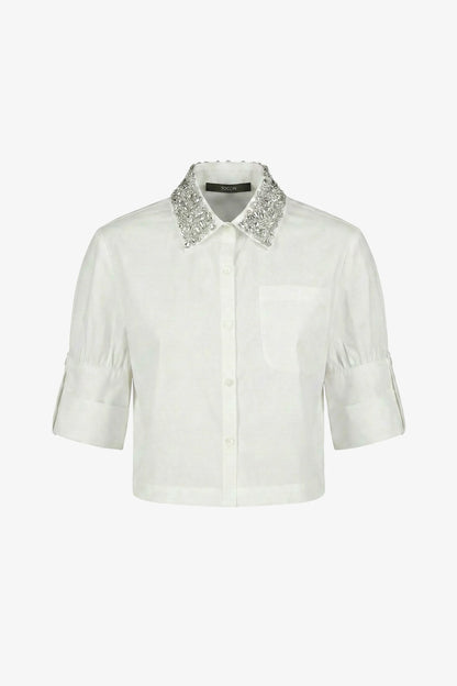 Zadie Combo Cropped Button-Down Shirt Optic - Toccin