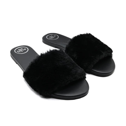 Ziela Fur Strap Slide Black - Solei Sea