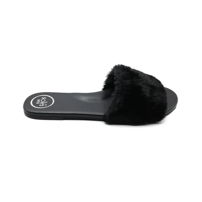 Ziela Fur Strap Slide Black - Solei Sea