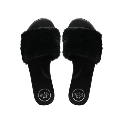 Ziela Fur Strap Slide Black - Solei Sea