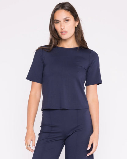 Ponte Knit Short Sleeve Top Extended Navy - Ripley Rader