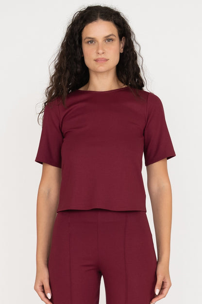 Ponte Knit Extended Short Sleeve Top Wine - Ripley Rader