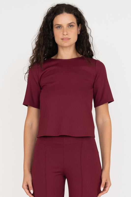 Ponte Knit Extended Short Sleeve Top Wine - Ripley Rader
