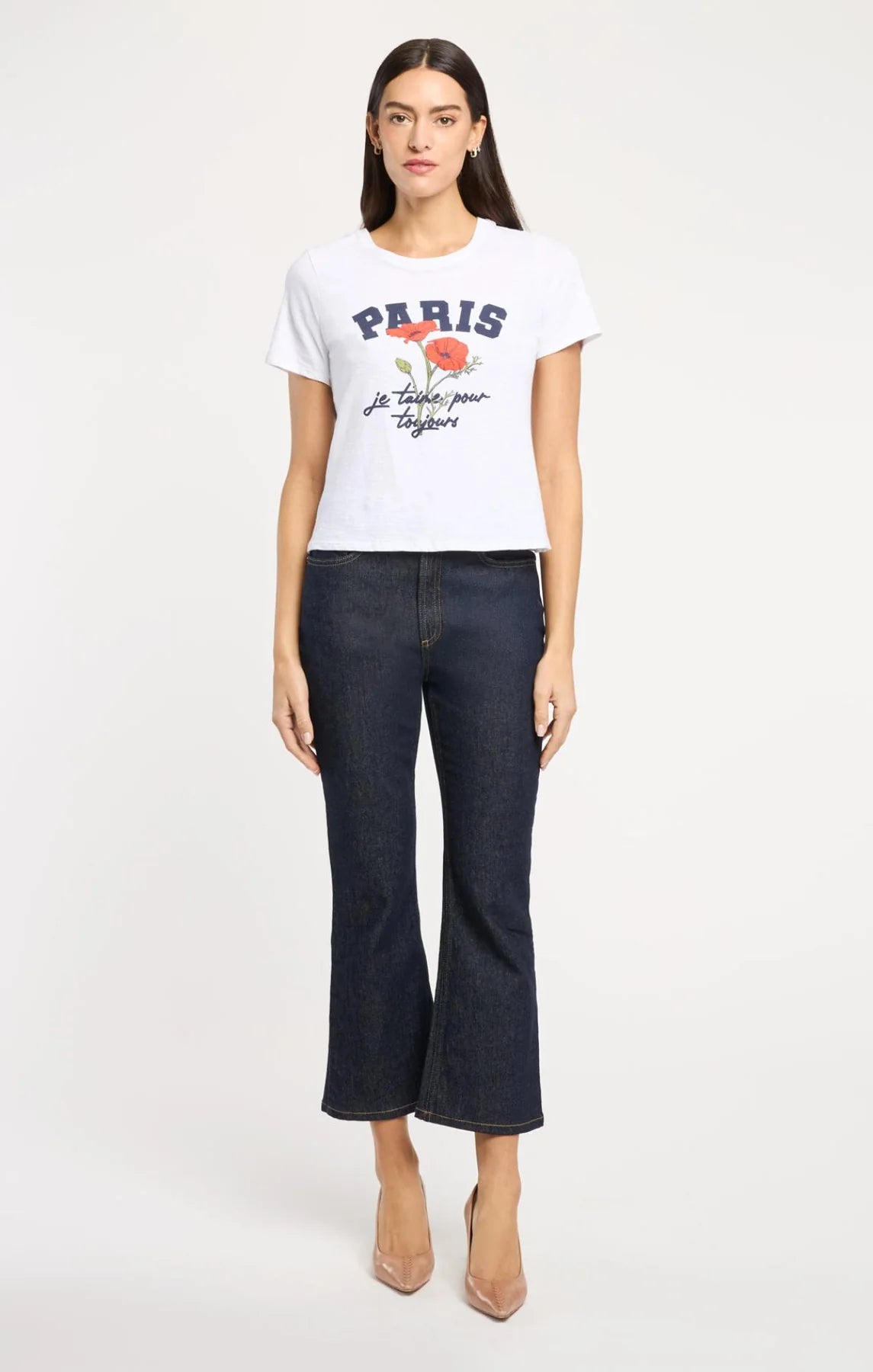 Paris Poppies Shrunken Tee White Multi - Cinq à Sept