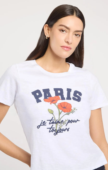 Paris Poppies Shrunken Tee White Multi - Cinq à Sept