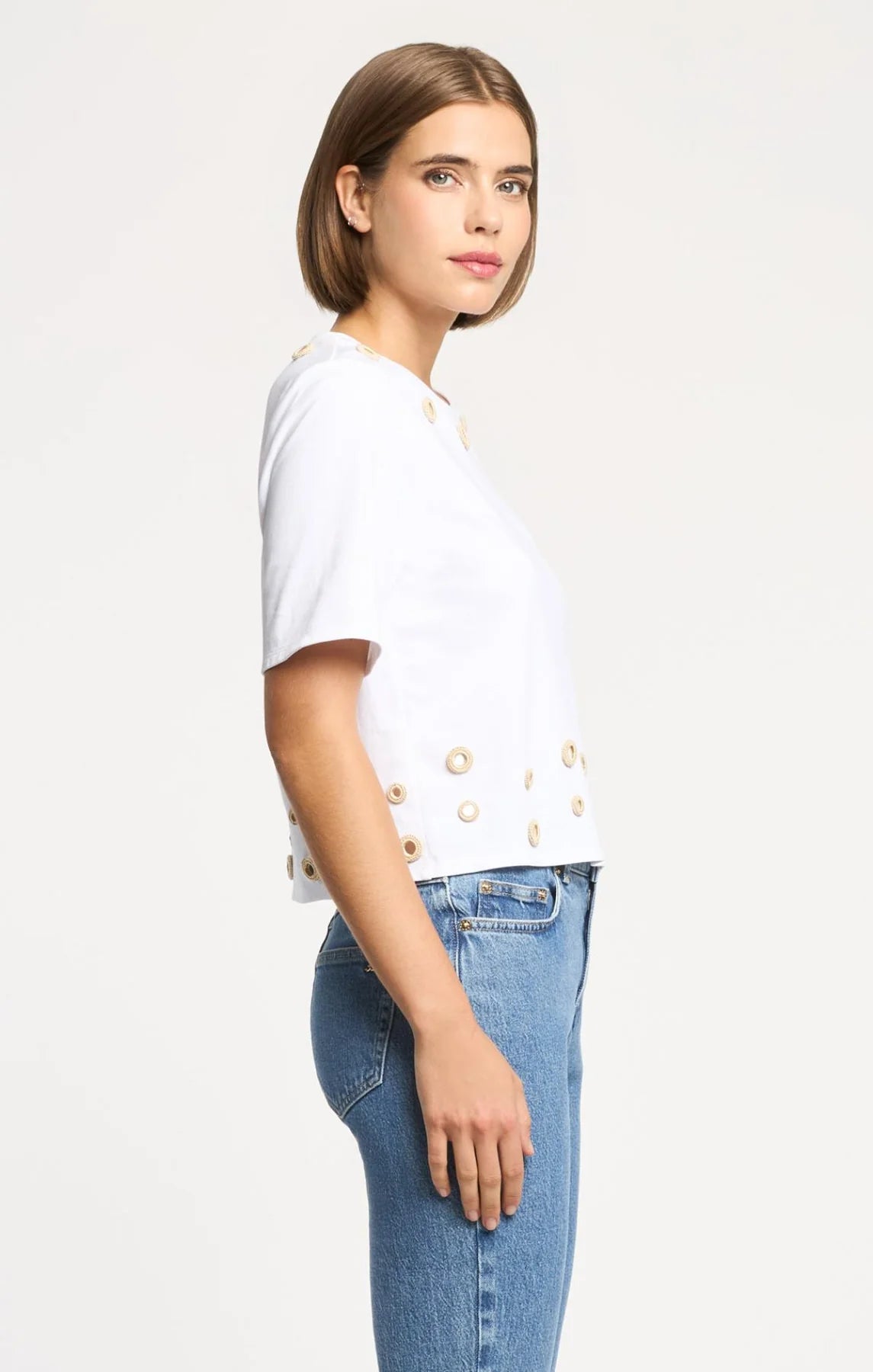 Crochet Mirrors Bessy Tee White/Khaki - Cinq à Sept