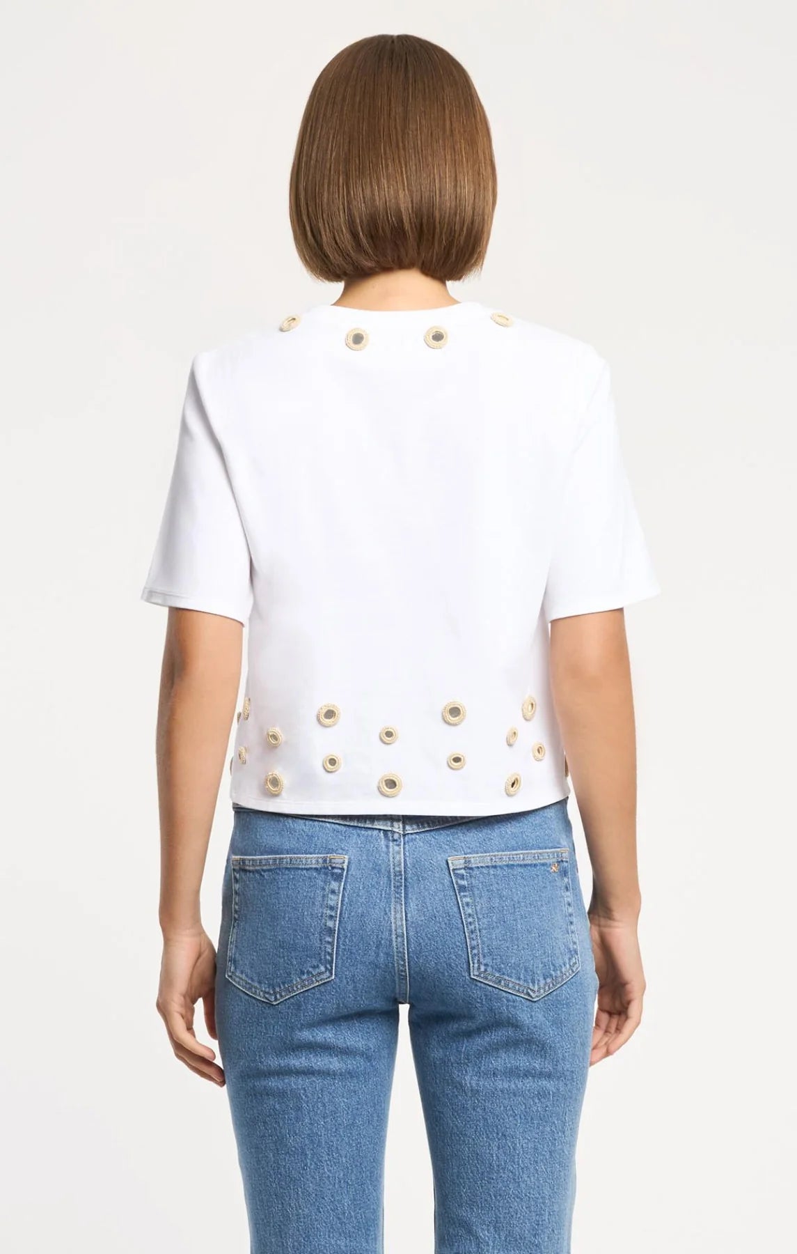 Crochet Mirrors Bessy Tee White/Khaki - Cinq à Sept