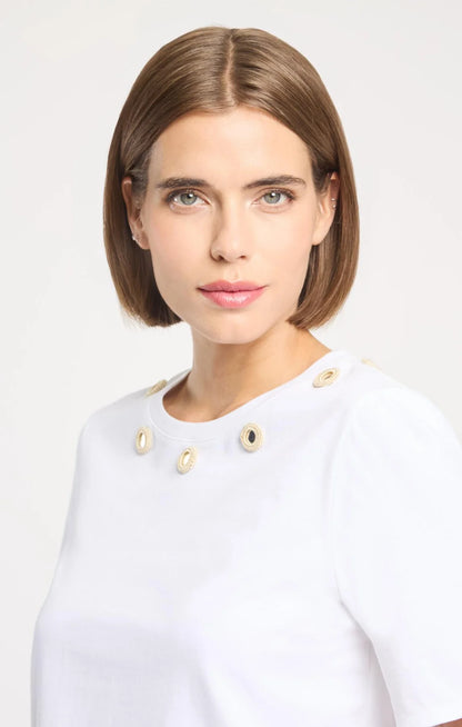 Crochet Mirrors Bessy Tee White/Khaki - Cinq à Sept