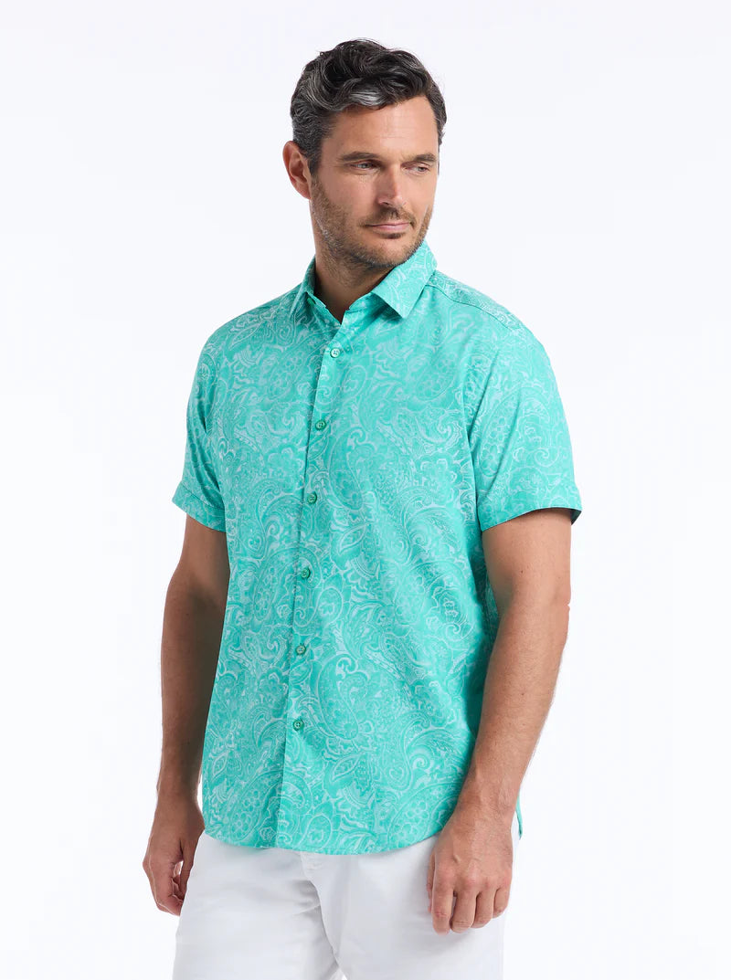 Hudson Short Sleeve Button Down Shirt Mint - Robert Graham