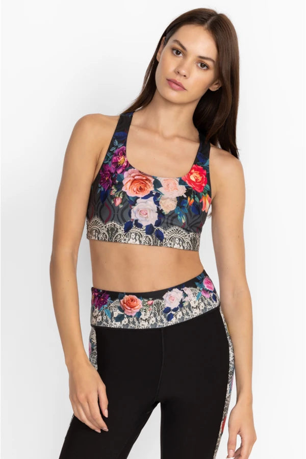 Rose Lace Bee Active Reversible Sports Bra - Johnny Was