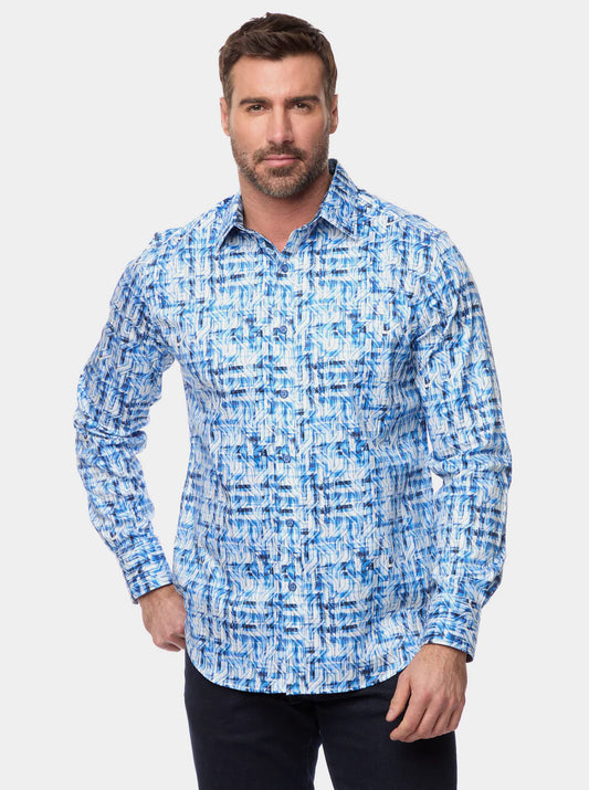 Erasmus Long Sleeve Button Down Shirt Blue - Robert Graham