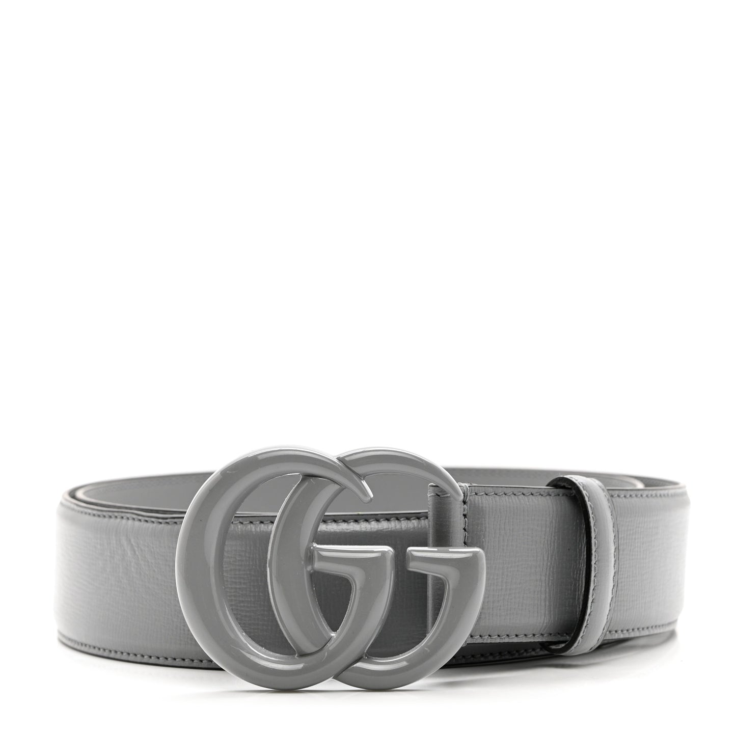 Glazed Textured Calfskin Enamel Double G Belt Grey - Gucci