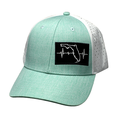 Florida 6 Panel Shallow Fit Hat Teal/White - The Heartbeat Brand