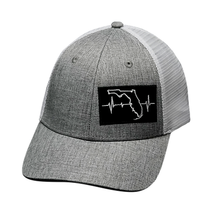 Florida 6 Panel Shallow Fit Hat Gray/White - The Heartbeat Brand