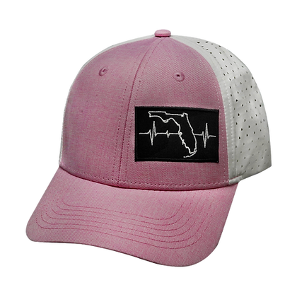 Florida 6 Panel Shallow Fit Hat Pink/White - The Heartbeat Brand