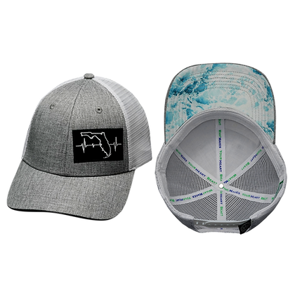 Florida 6 Panel Shallow Fit Hat Gray/White - The Heartbeat Brand ...