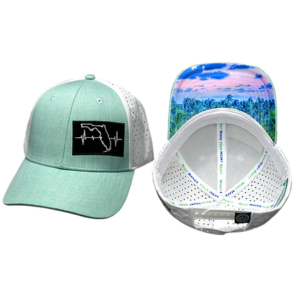 Florida 6 Panel Shallow Fit Hat Teal/White - The Heartbeat Brand