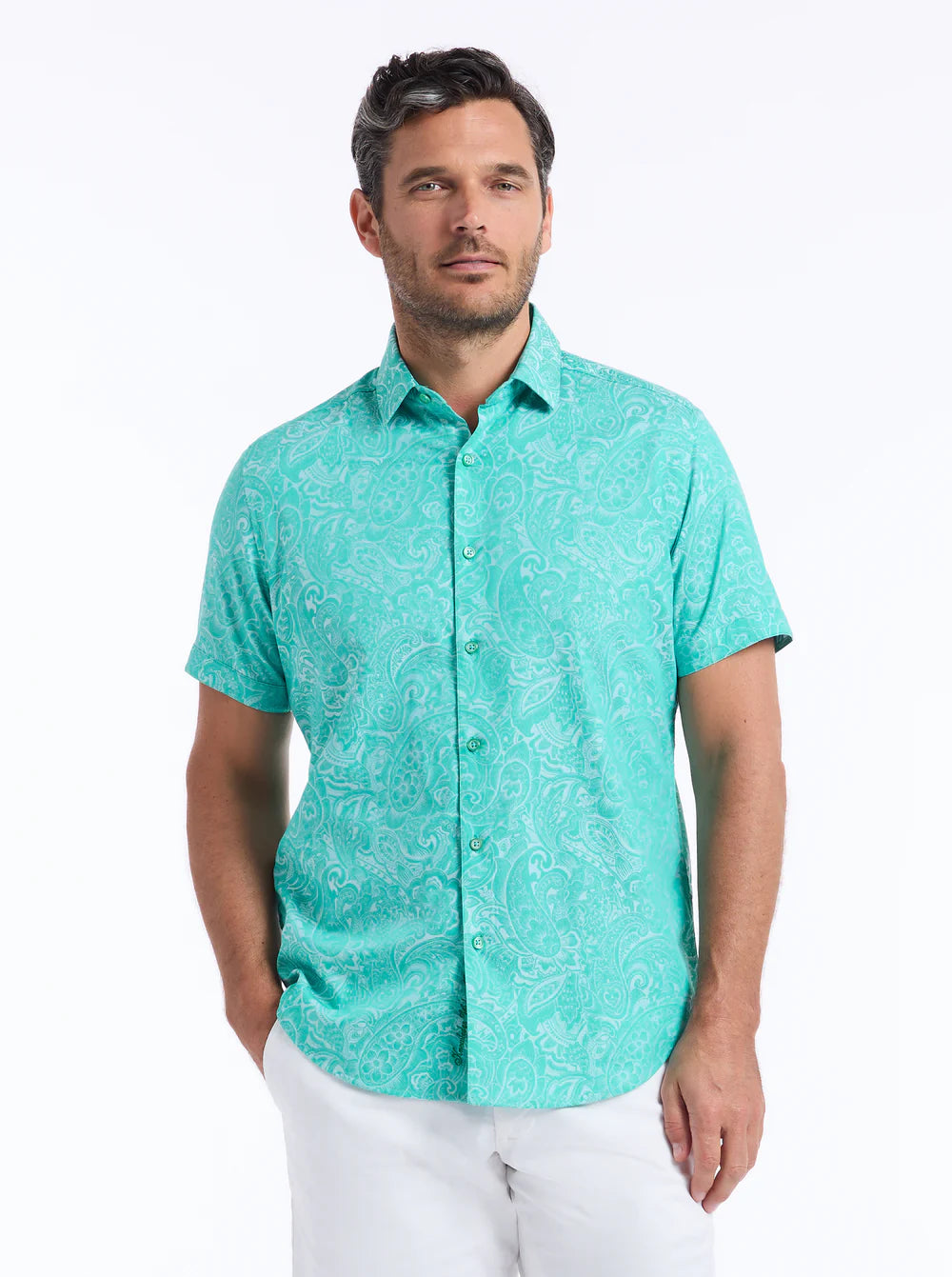 Hudson Short Sleeve Button Down Shirt Mint - Robert Graham