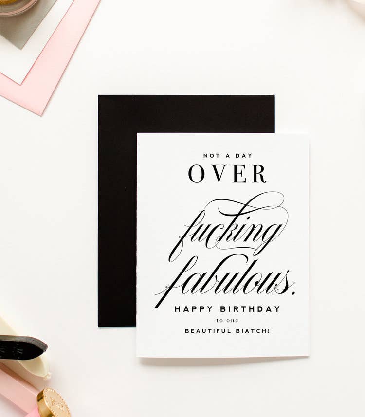 Not A Day Over Fabulous, Funny Birthday Greeting Card - Kitty Meow Boutique