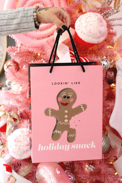 Gingerbread Holiday Snack, Pink Christmas Holiday Gift Bag - Kitty Meow Boutique