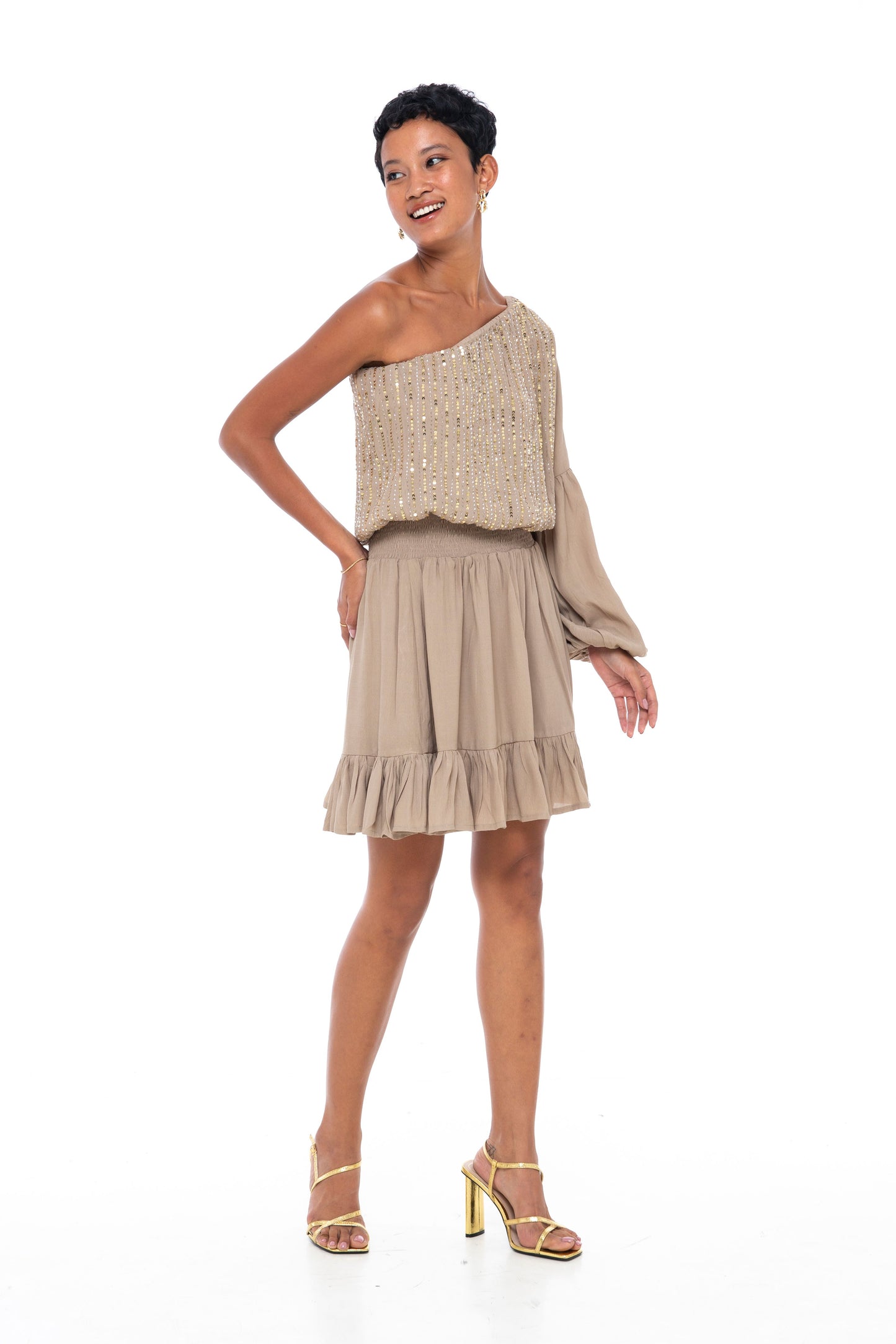 Evening Margarita Short Dress Camel - Skemo