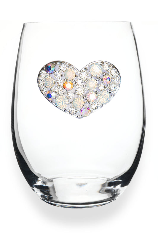 Multi Stone Heart Jeweled Stemless Wine Glass - The Queens Jewels
