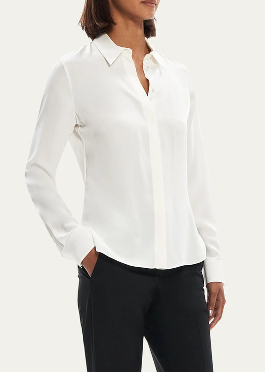 Classic Fitted Shirt in Silk Georgette Ivory - Theory Women's