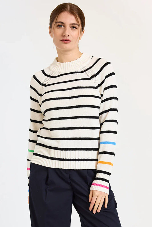 Liberty Stripe Crew Sweater Ivory - Brodie Cashmere