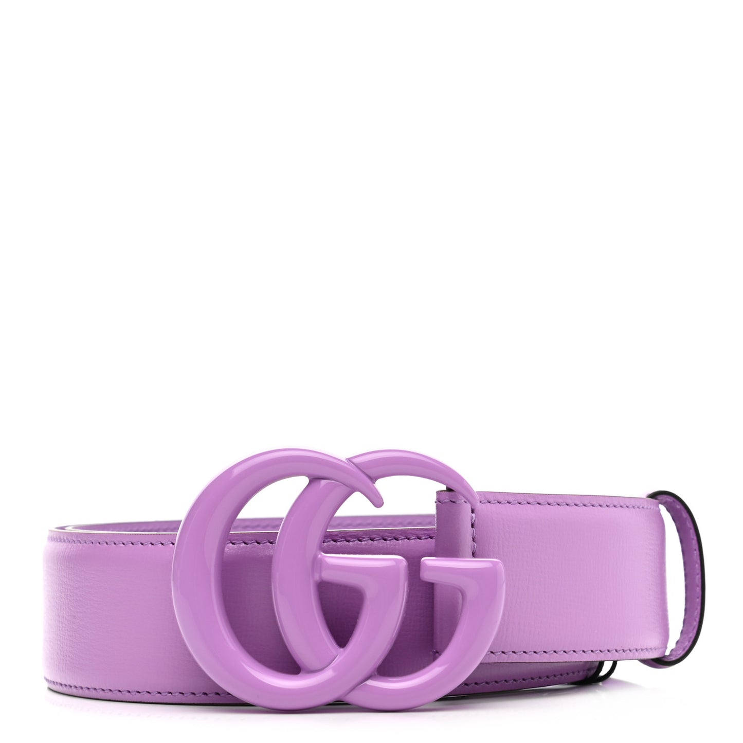 Glazed Textured Calfskin Enamel Double G Belt Light Purple - Gucci