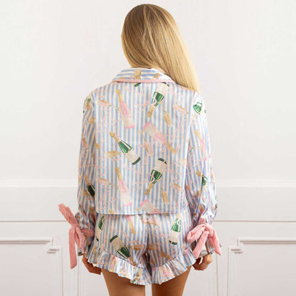 Champagne Stripe Satin Ruffle Short PJ Set - 8 Oak Lane