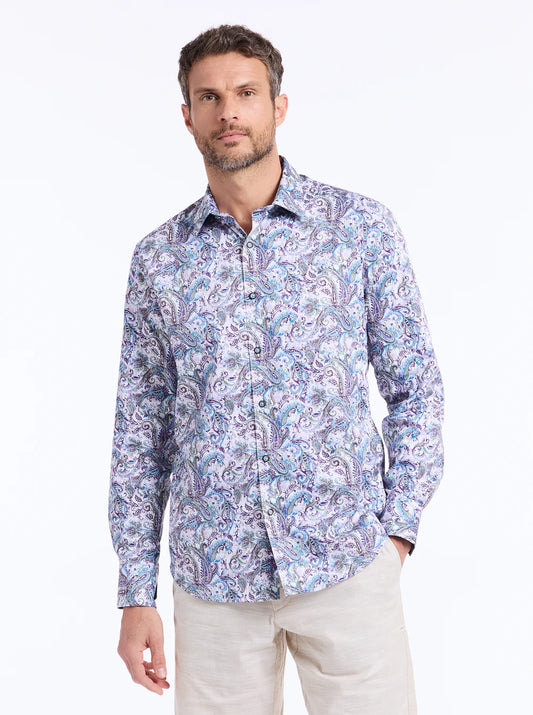 Buckingham Long Sleeve Button Down Shirt Blue - Robert Graham