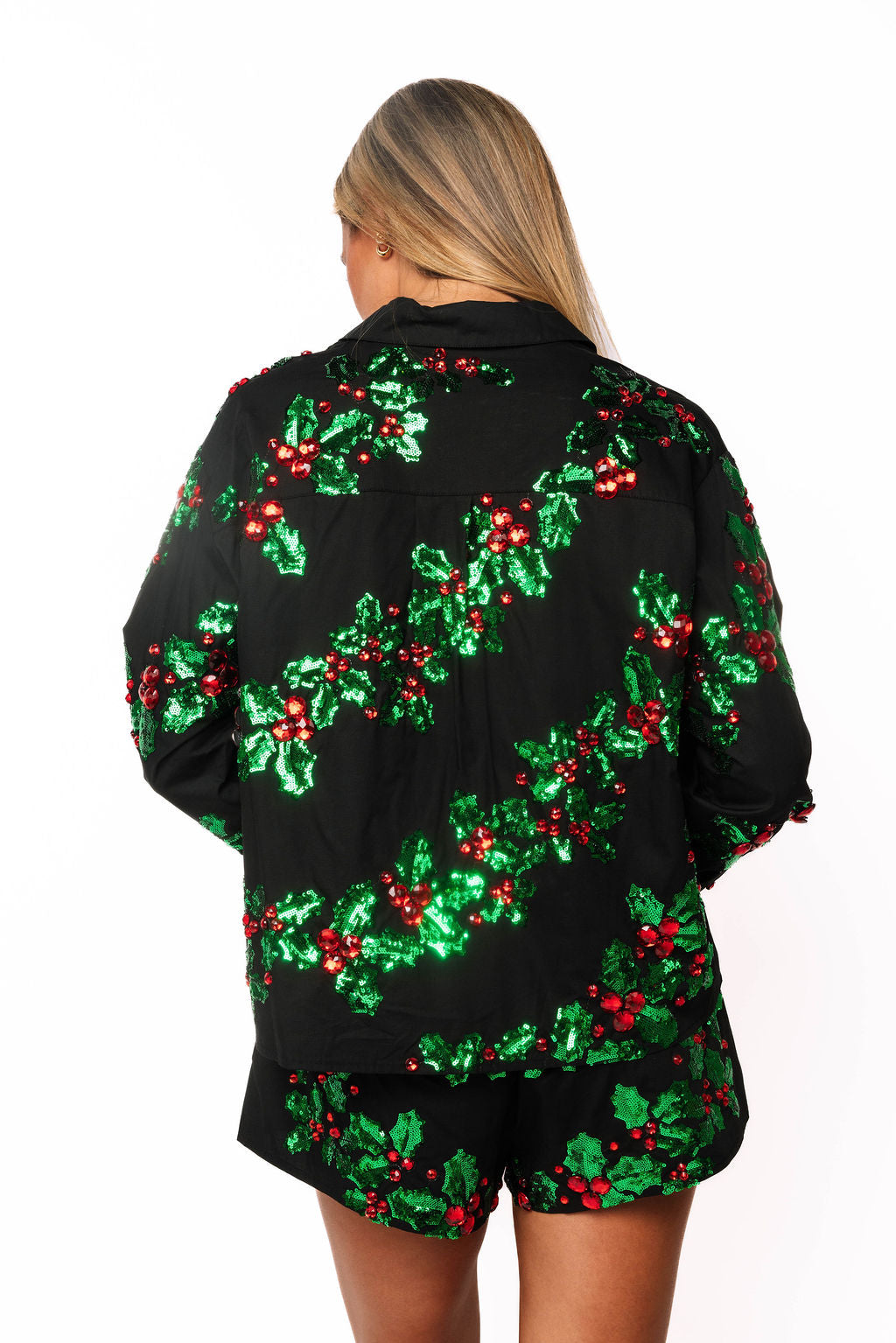 Holly Button Up Top Black/Green/Red - Queen Of Sparkles