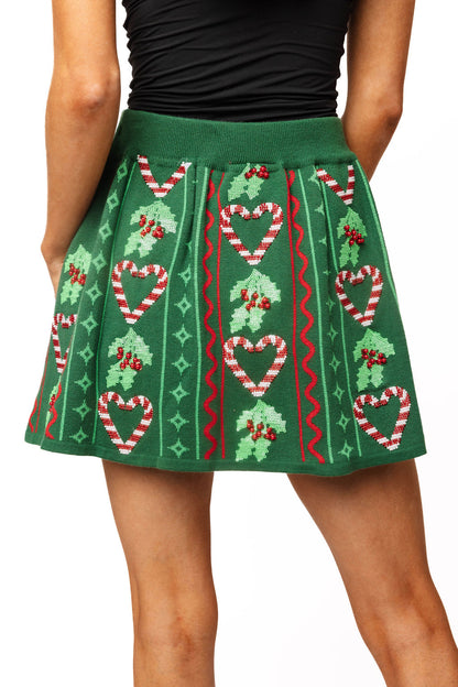 3D Holly & Peppermint Knit Skirt Green - Queen Of Sparkles