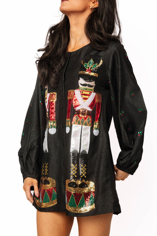 Shimmery Denim Nutcracker Dress Black - Queen Of Sparkles