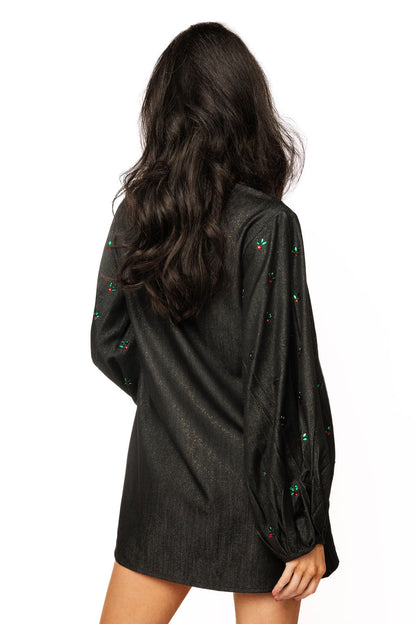 Shimmery Denim Nutcracker Dress Black - Queen Of Sparkles
