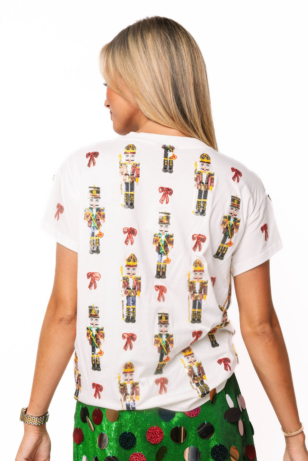 Nutcracker and Bow Tee White - Queen Of Sparkles
