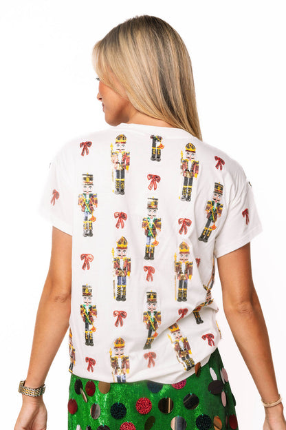 Nutcracker and Bow Tee White - Queen Of Sparkles