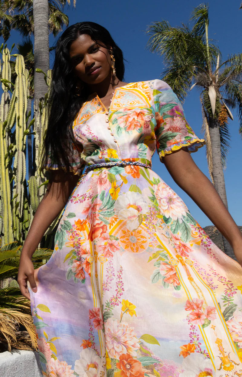 Cyrilla Linen Organza Maxi Dress Gold - Hale Bob