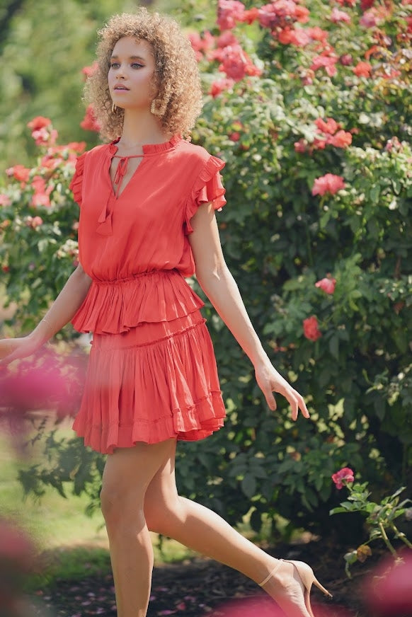 Claire Ruffle Layered Dress Candy Apple - Reset By Jane