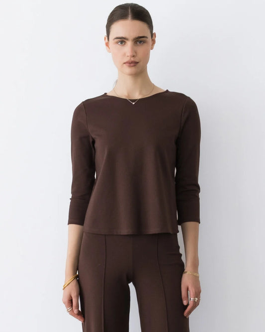 Ponte Knit 3/4 Sleeve Top Chocolate - Ripley Rader