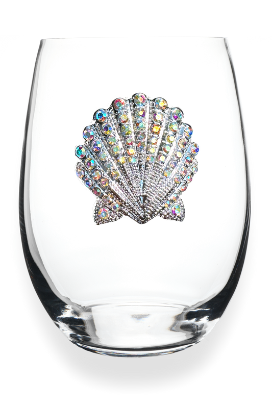 Seashell Jeweled Stemless Wine Glass - The Queens Jewels