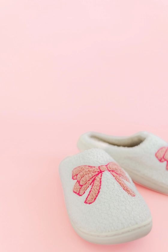 Pink Bow Plush Slippers - Rock Paper Scissors