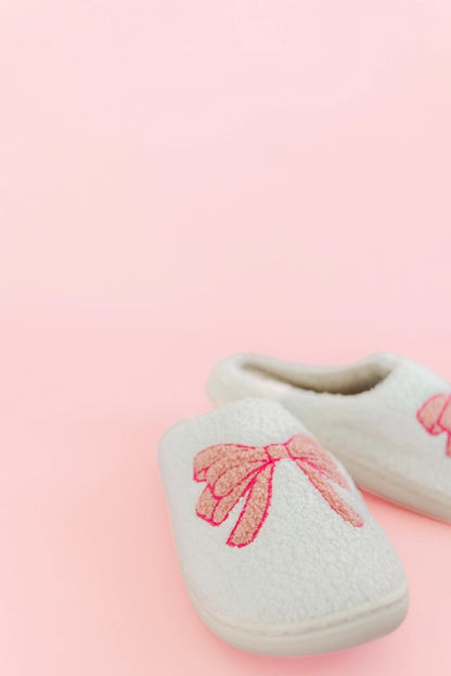 Pink Bow Plush Slippers - Rock Paper Scissors