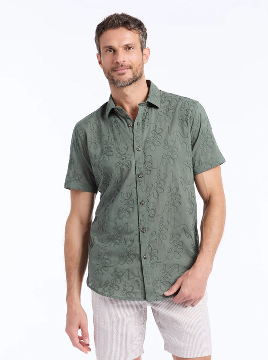 Grafton Short Sleeve Button Down Shirt Olive - Robert Graham