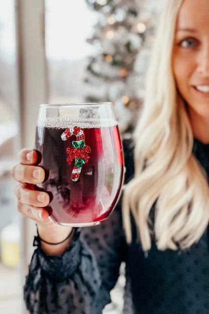 Candy Cane Jeweled Stemless Wine Glass - The Queens Jewels